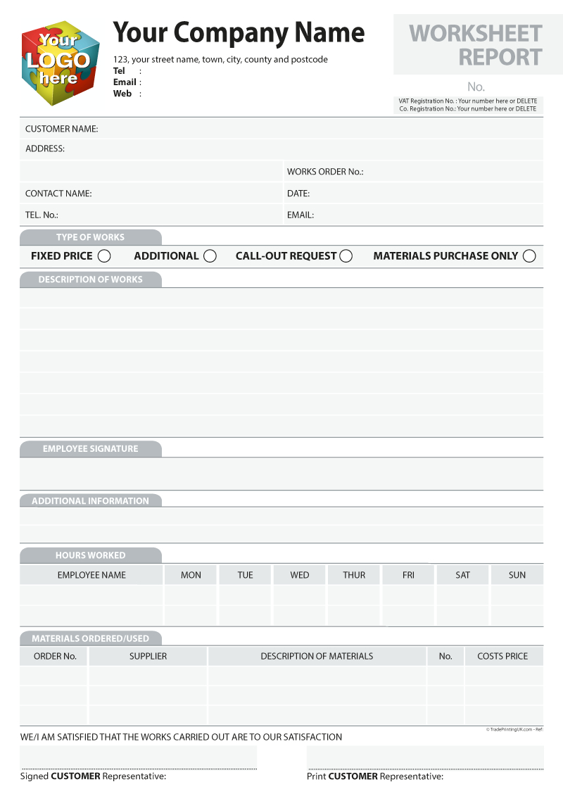 Dayworks And Worksheet Report Template For Ncr Printing From £35 Throughout Ncr Report Template