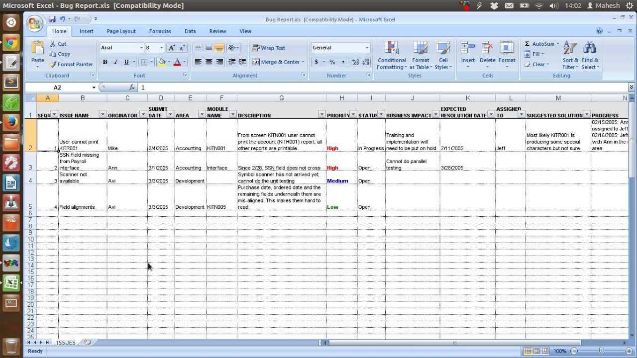 Defect Tracking Template Xls With Defect Report Template Xls