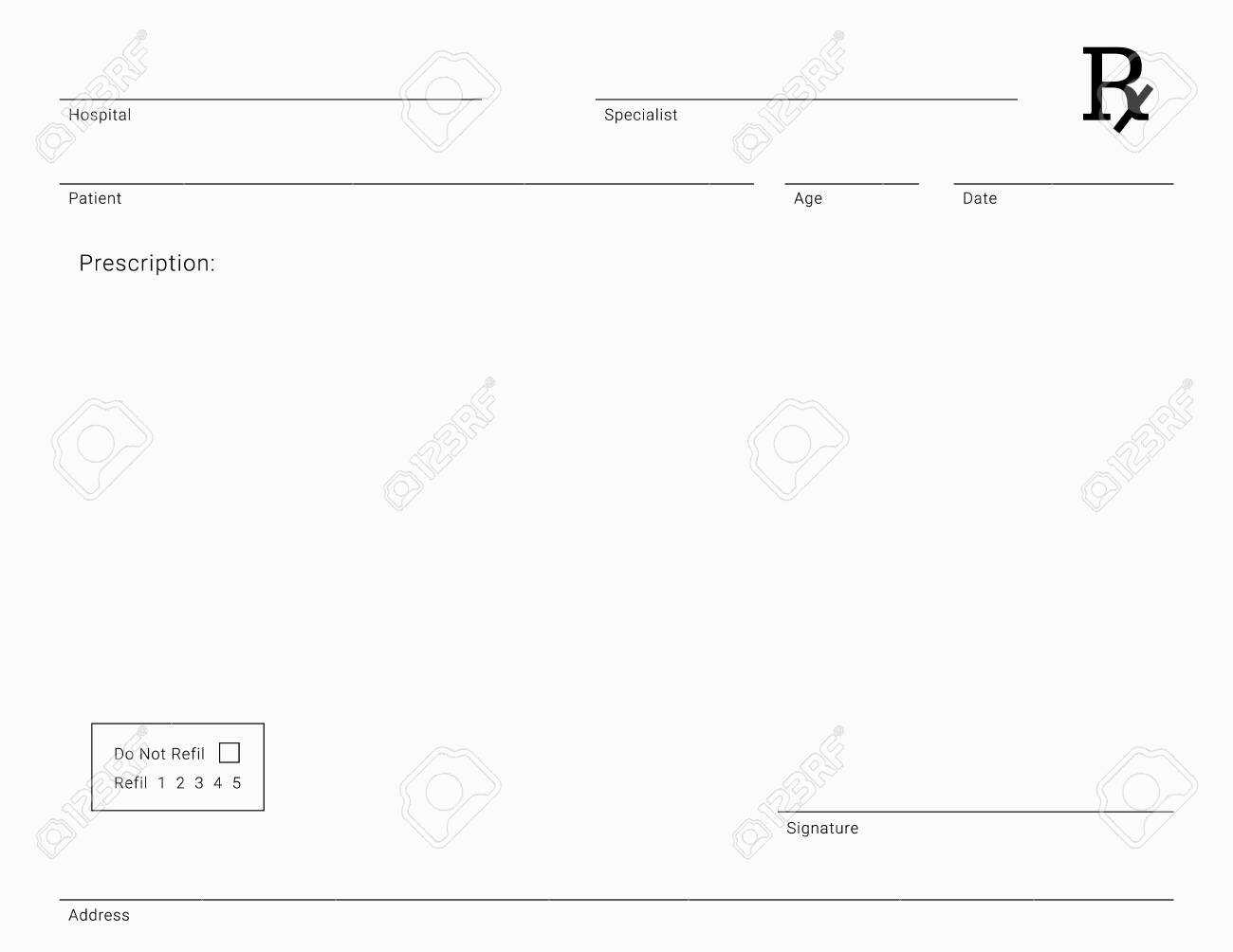 Doctor's Rx Pad Template. Blank Medical Prescription Form. For Blank Prescription Form Template