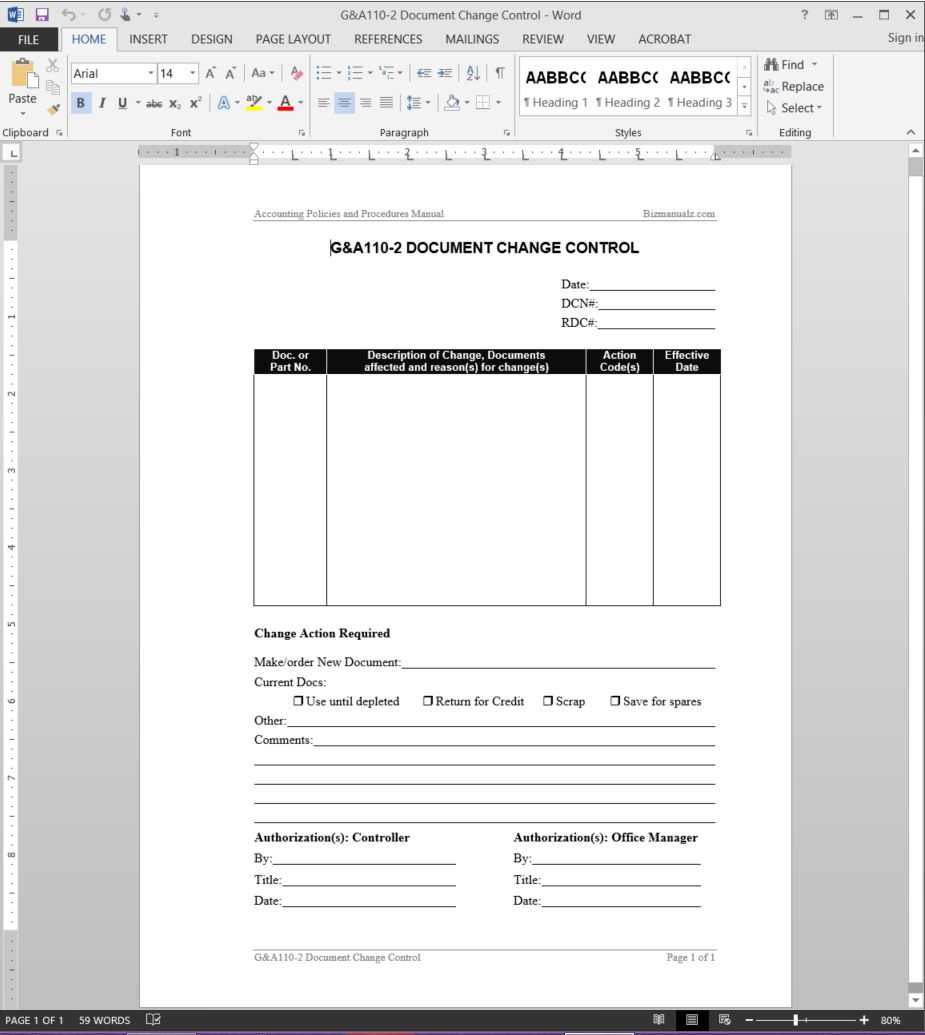 Document Change Control Report Template | G&a110 2 With Regard To Training Manual Template Microsoft Word