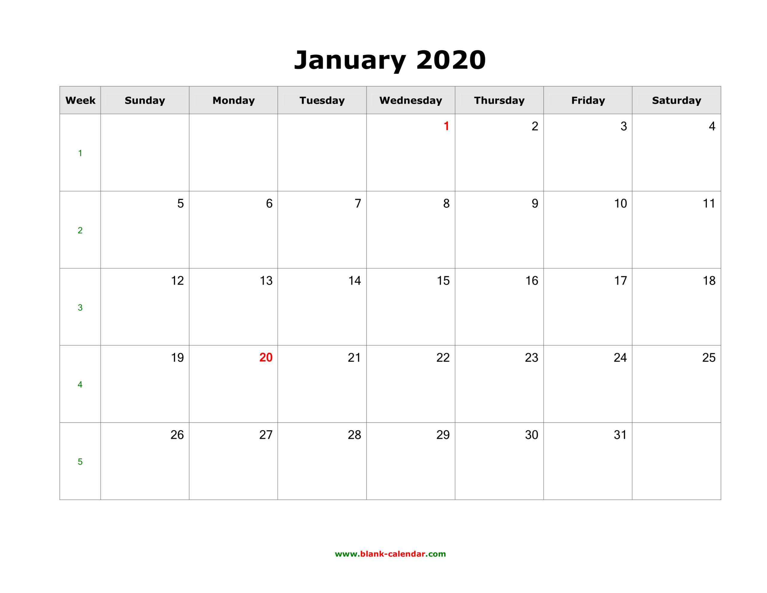 Download Blank Calendar 2020 (12 Pages, One Month Per Page For Blank One Month Calendar Template