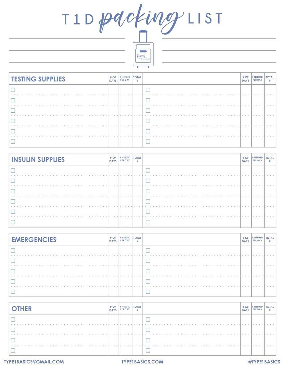 Downloads — Type1 Basics Within Blank Packing List Template