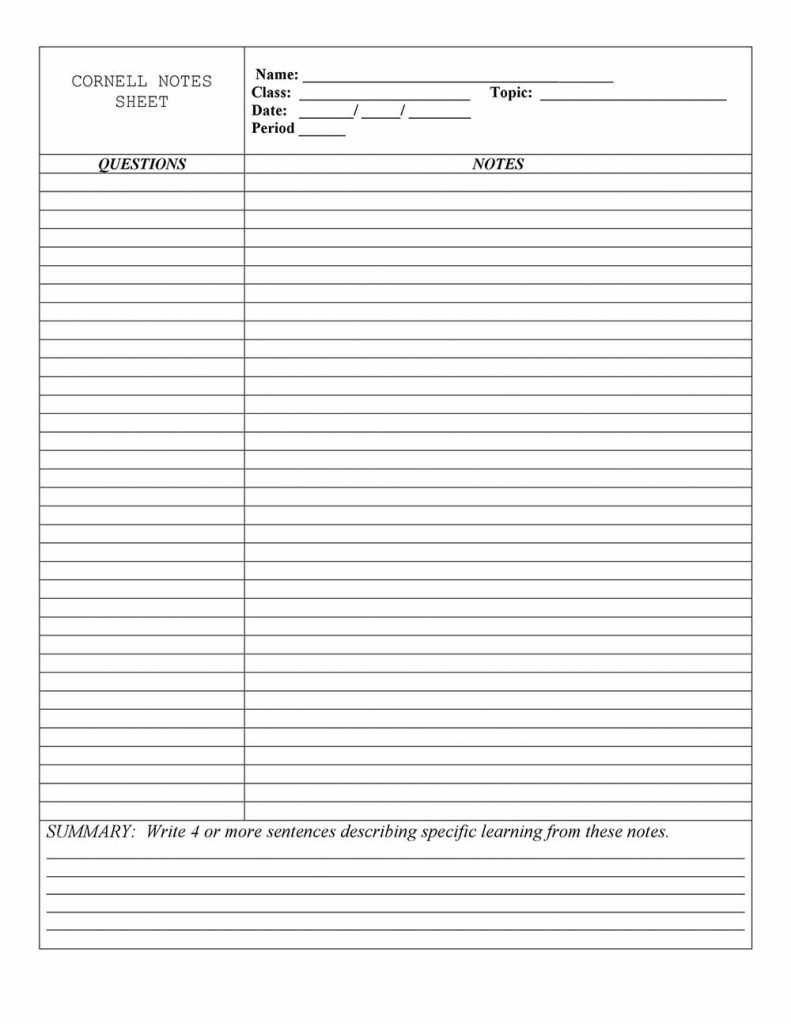 E1F6E78 Cornell Note Template | Wiring Resources Inside Cornell Note Template Word