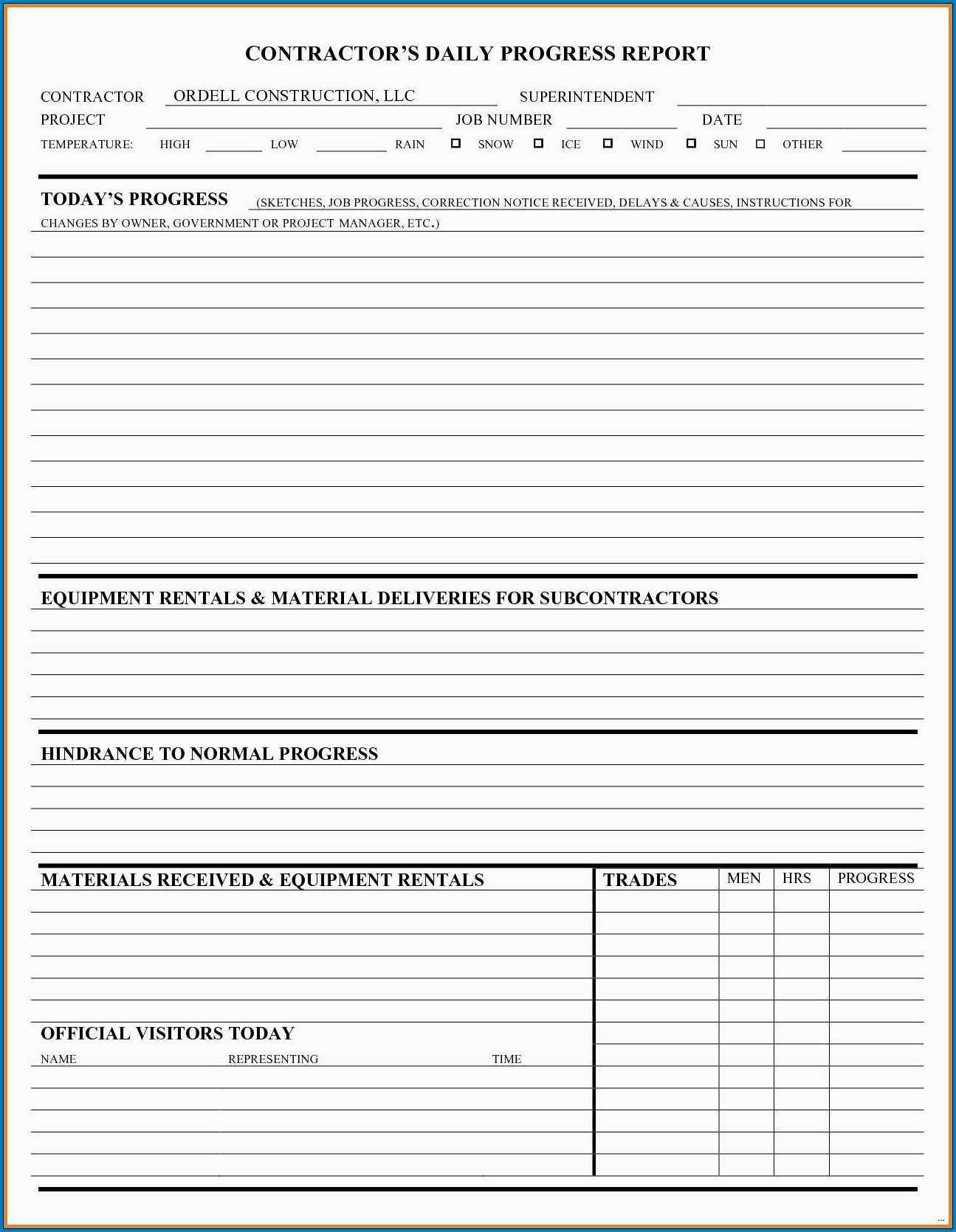 √ Free Editable Construction Daily Report Template Regarding Daily Reports Construction Templates