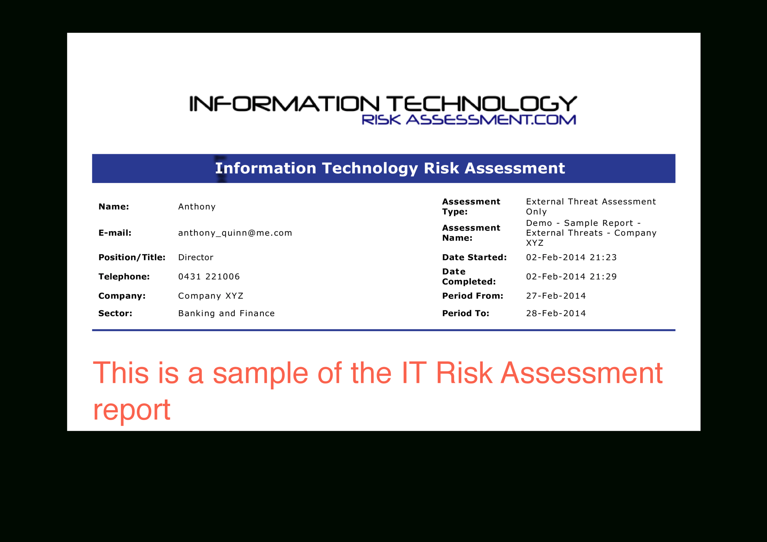 免费It Risk Assessment Report | 样本文件在 With Threat Assessment Report Template