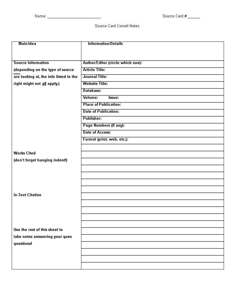 免费Printable Cornell Note Taking Word | 样本文件在 Pertaining To Cornell Note Template Word