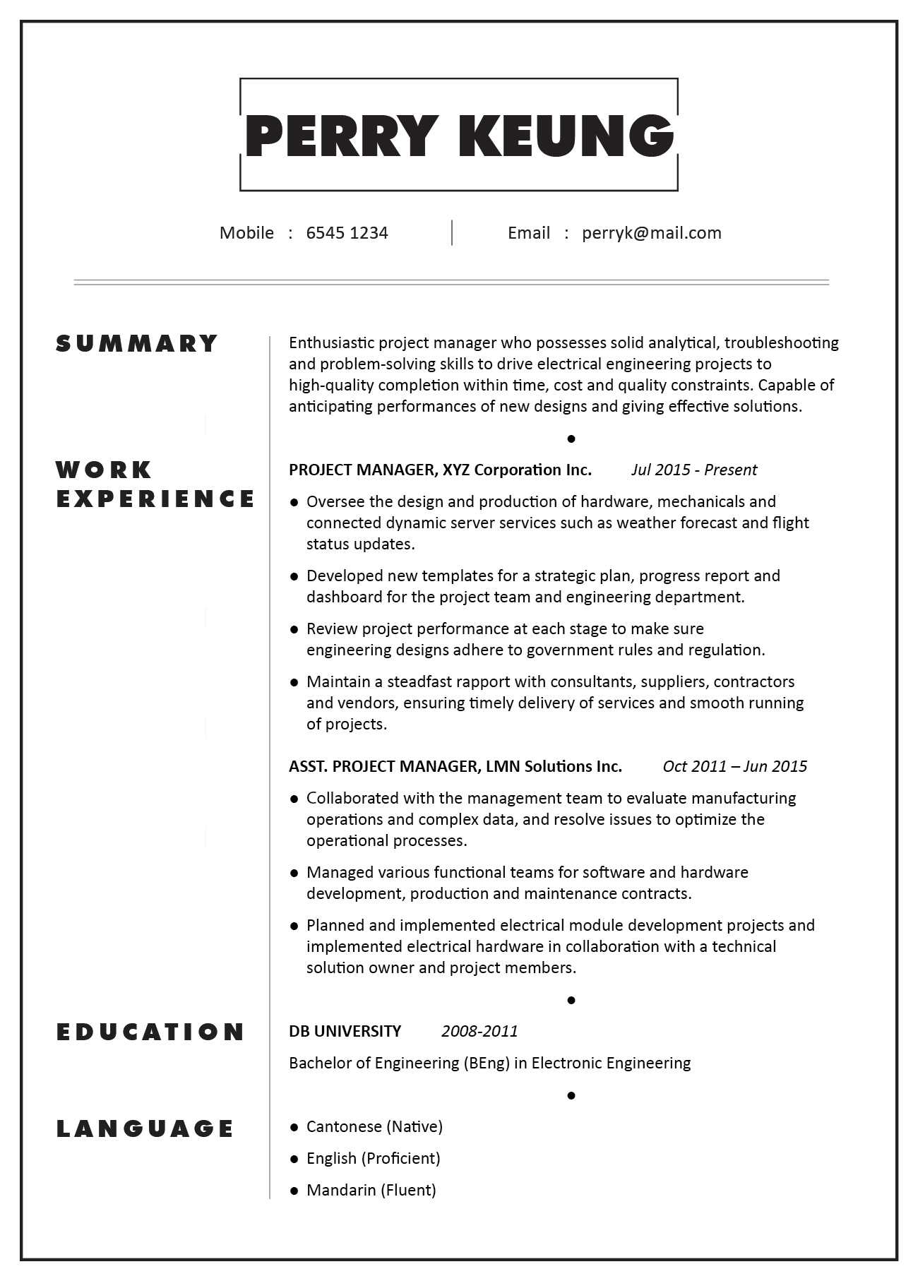 項目經理（電子／機電工程）Cv / Profile懶人包| Jobsdb Hong Kong Within Engineering Progress Report Template