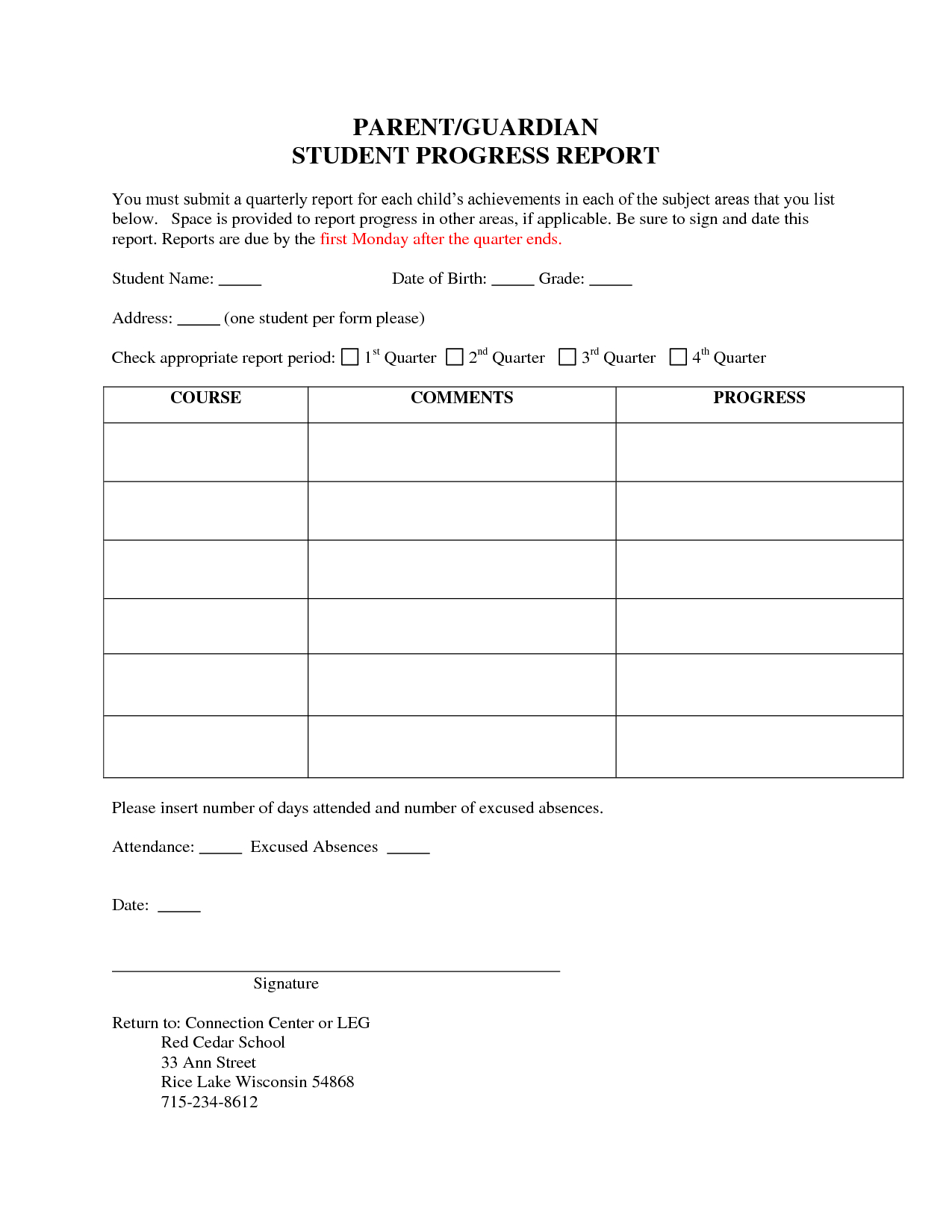 Easy To Use Weekly Student Progress Report Templates And Throughout Student Grade Report Template