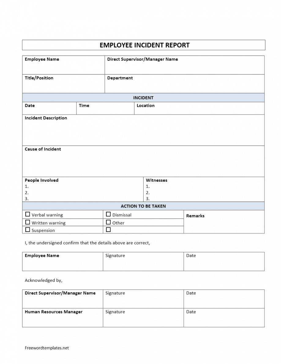 Editable Employee Incident Report Customer Incident Report Inside Employee Incident Report Templates