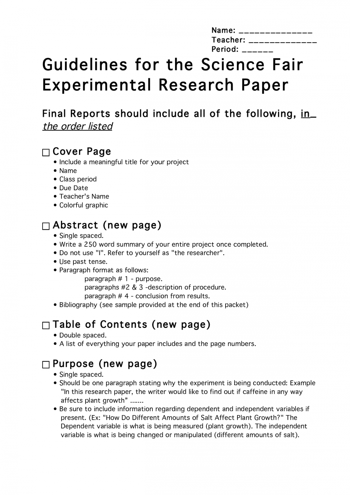 Editable Example High School Science Fair Research Paper Within Research Project Report Template