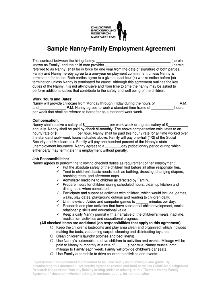 Editable Nanny Contract – Fill Out And Sign Printable Pdf Template | Signnow Within Nanny Contract Template Word