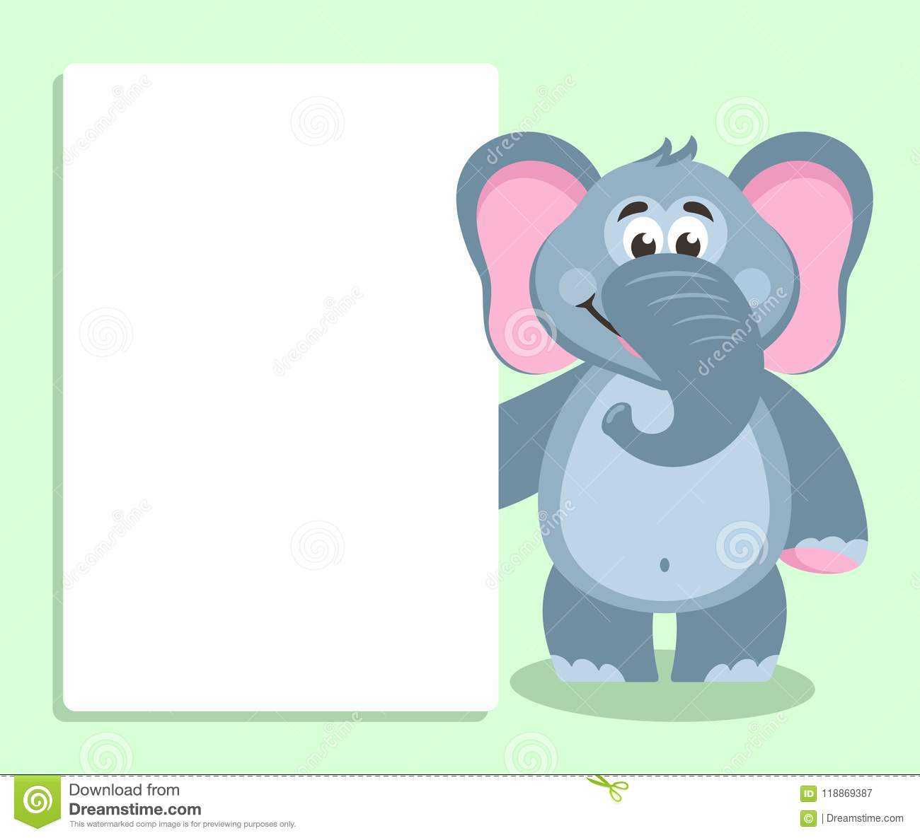 Elephant With White Board. Template For Your Text. Stock With Blank Elephant Template