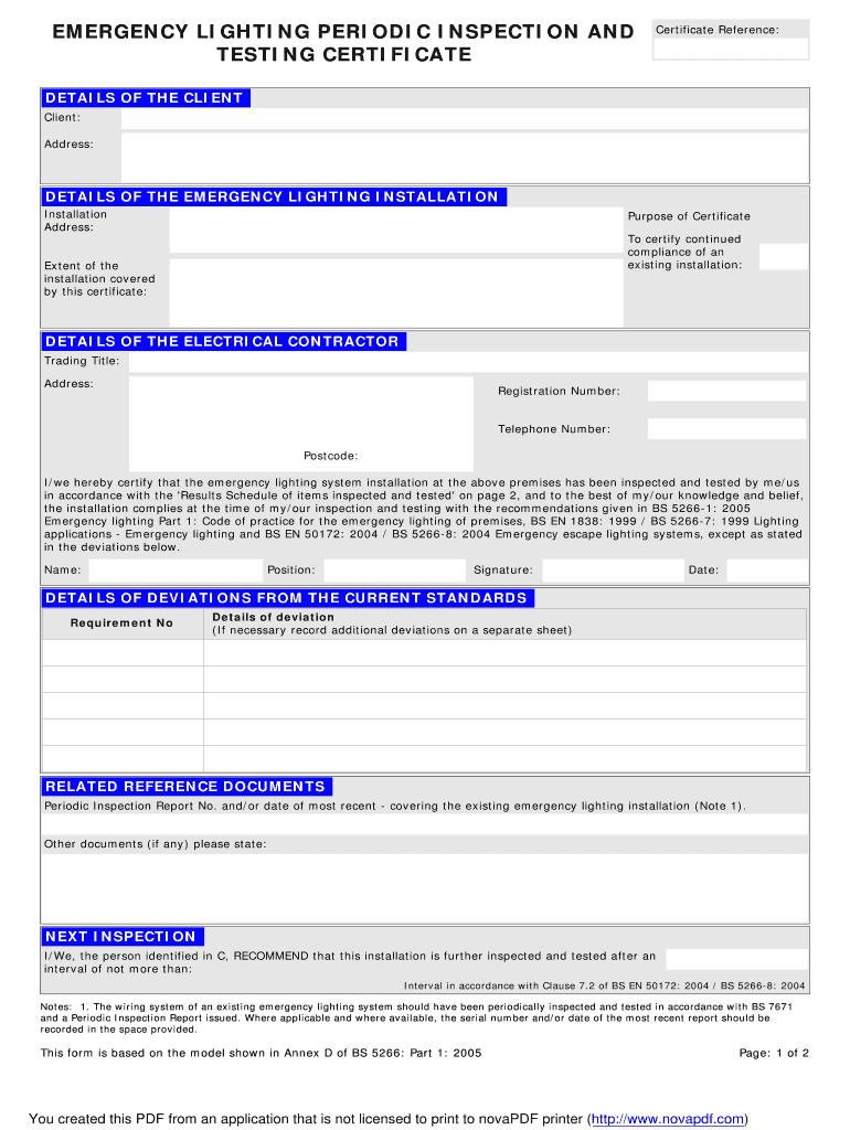 Emergency Lighting Certificate – Fill Online, Printable In Test Exit Report Template