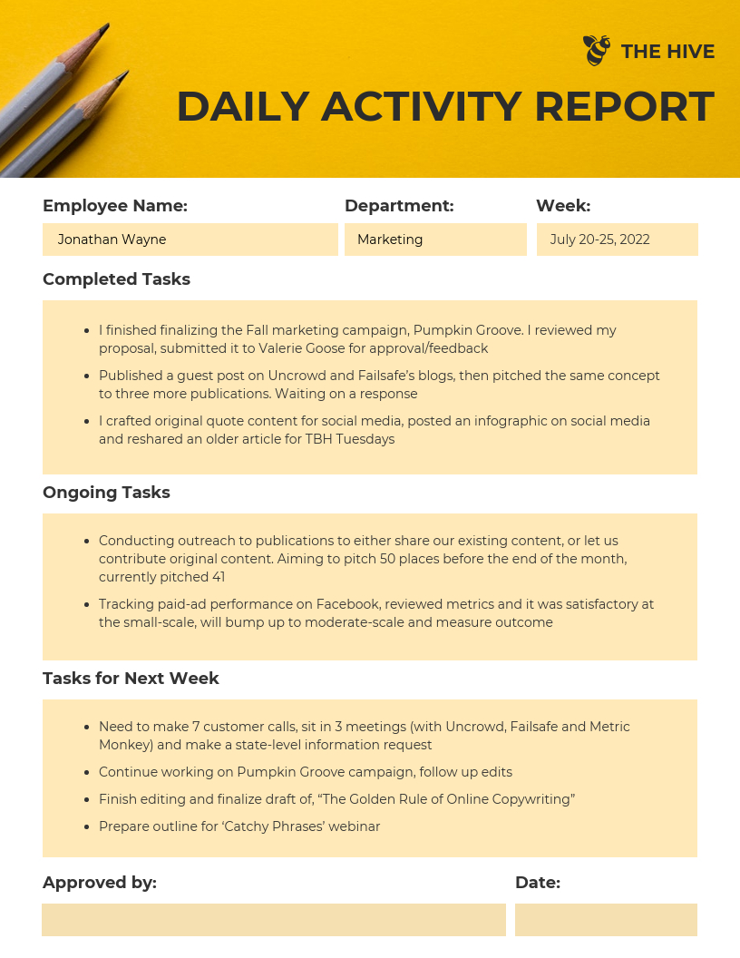 Employee Daily Activity Report Template Intended For Employee Daily Report Template