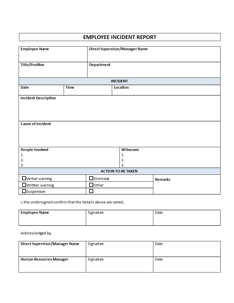 Employee Incident Report Template | Templates At Intended For It Incident Report Template