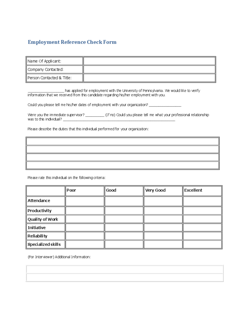 Employee Reference Check Form – 3 Free Templates In Pdf Within Check Request Template Word