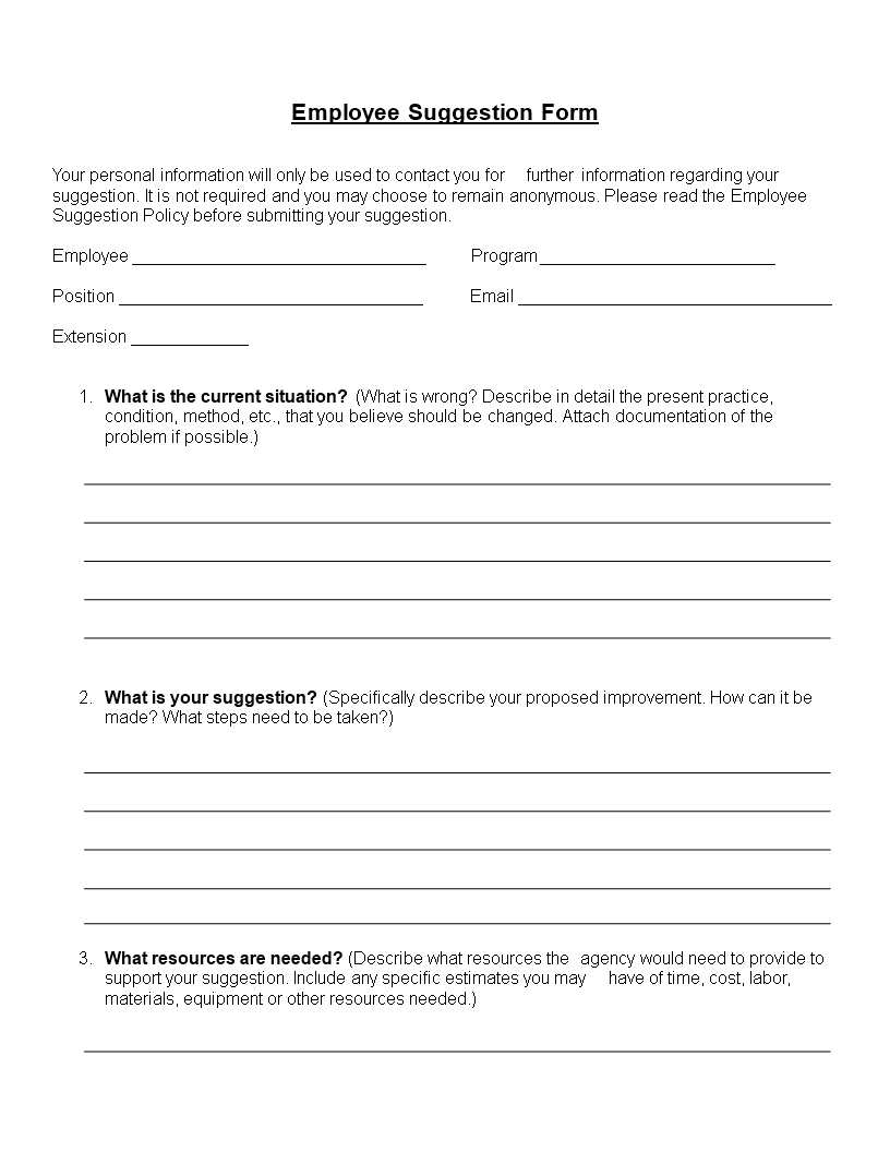 Employee Suggestion Form Word Format | Templates At Pertaining To Word Employee Suggestion Form Template