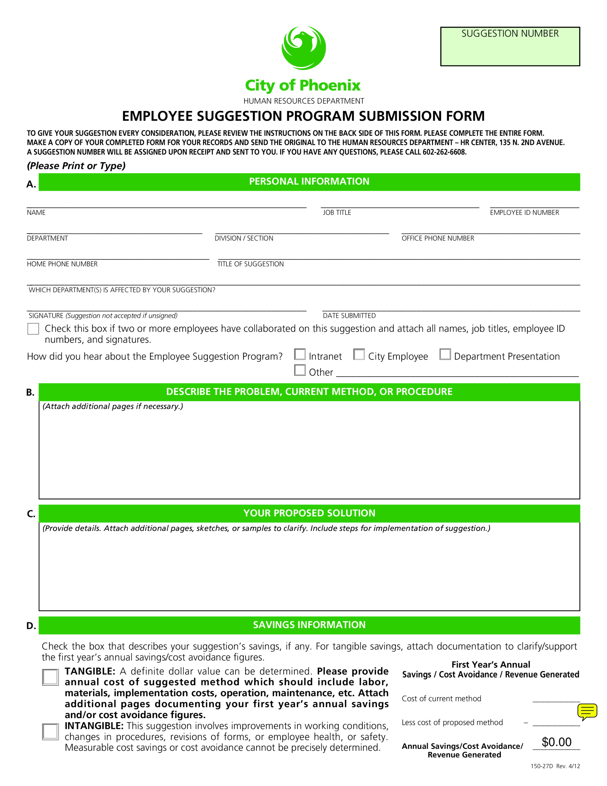 Employee Suggestion Submission Form | Templates At Within Word Employee Suggestion Form Template