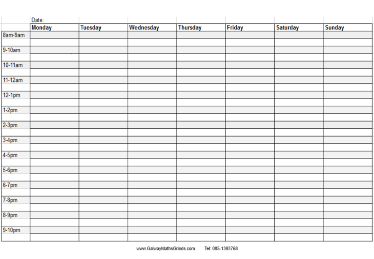 Blank Revision Timetable Template - Best Layout Templates
