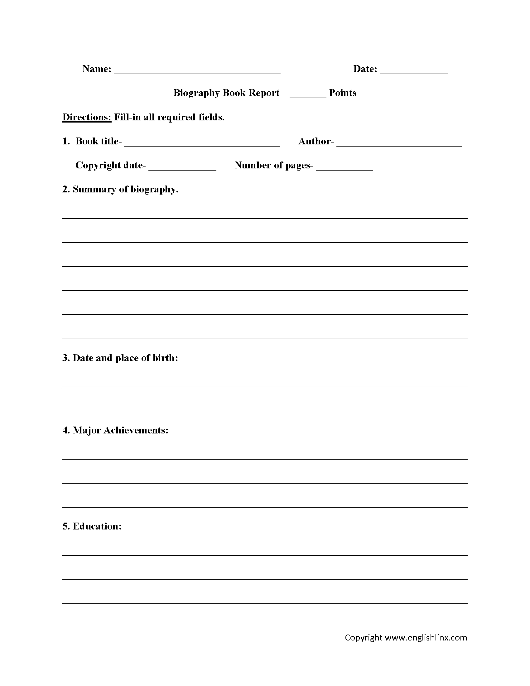 Englishlinx | Book Report Worksheets Pertaining To One Page Book Report Template