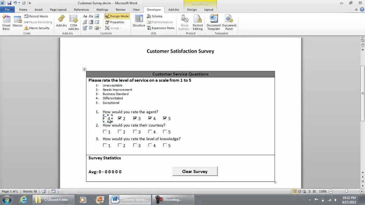 Entering The Vb Code For The Checkboxes – Checklist Survey In Microsoft  Word 2010 (Part 6 Of 9) In Poll Template For Word