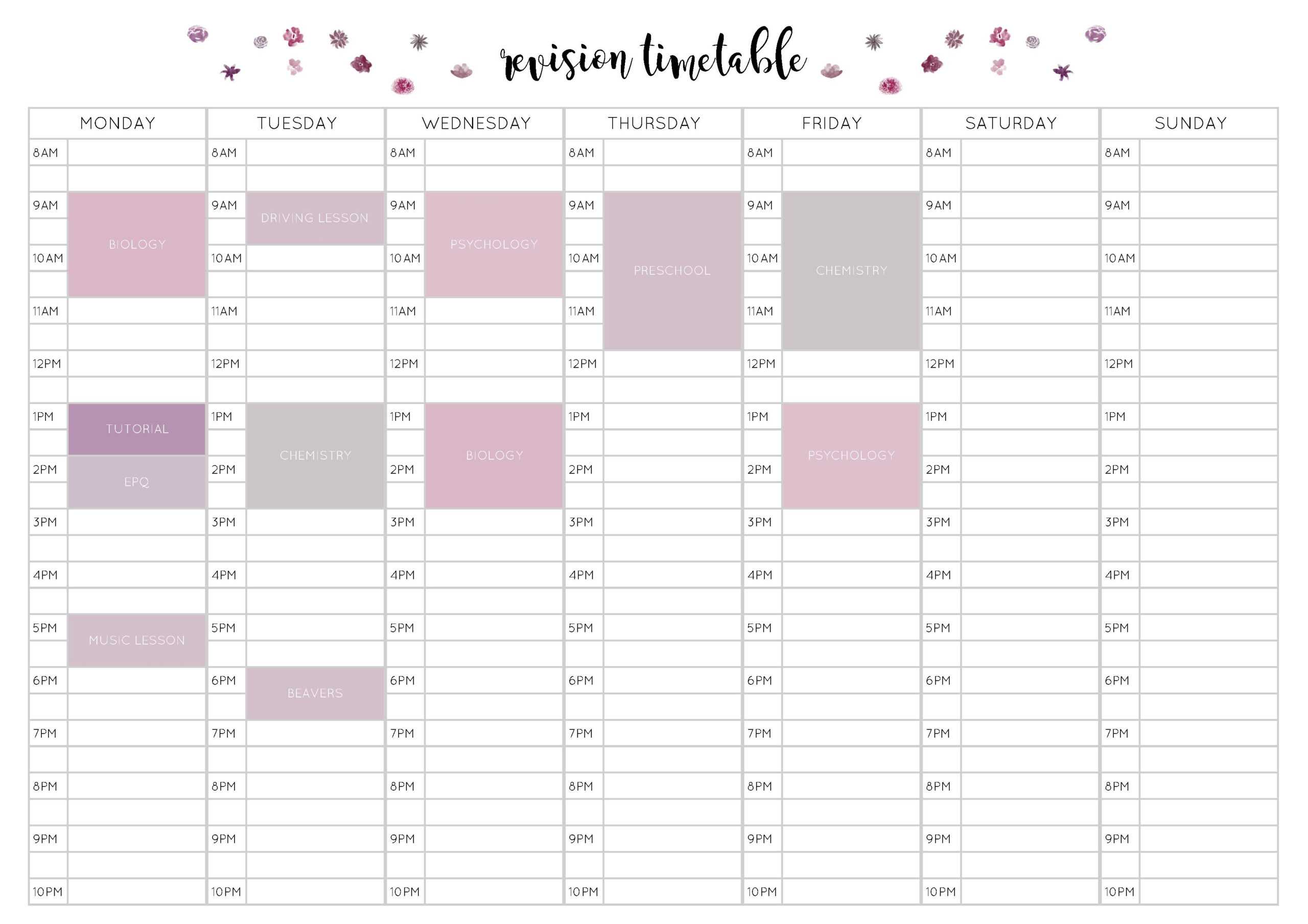 Exam Revision Timetable Template – Dalep.midnightpig.co Intended For Blank Revision Timetable Template