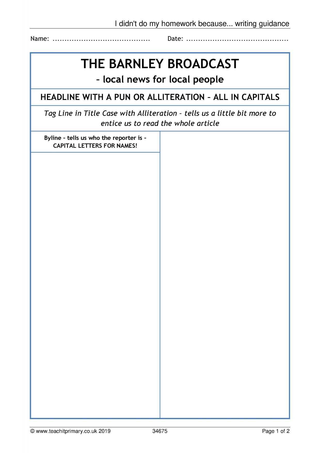 Eyfs | Ks1 | Ks2 | Newspapers | Teachit Primary With Regard To Report Writing Template Ks1