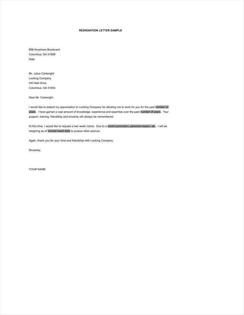 F7B0A3A Resignation Letter Resignation Letter Template Free For 2 Weeks Notice Template Word