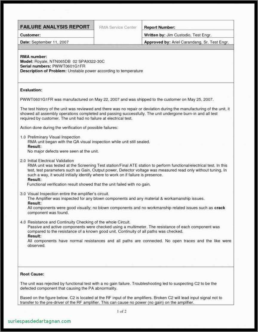 Failure Analysis Report Template Pertaining To Rma Report Template