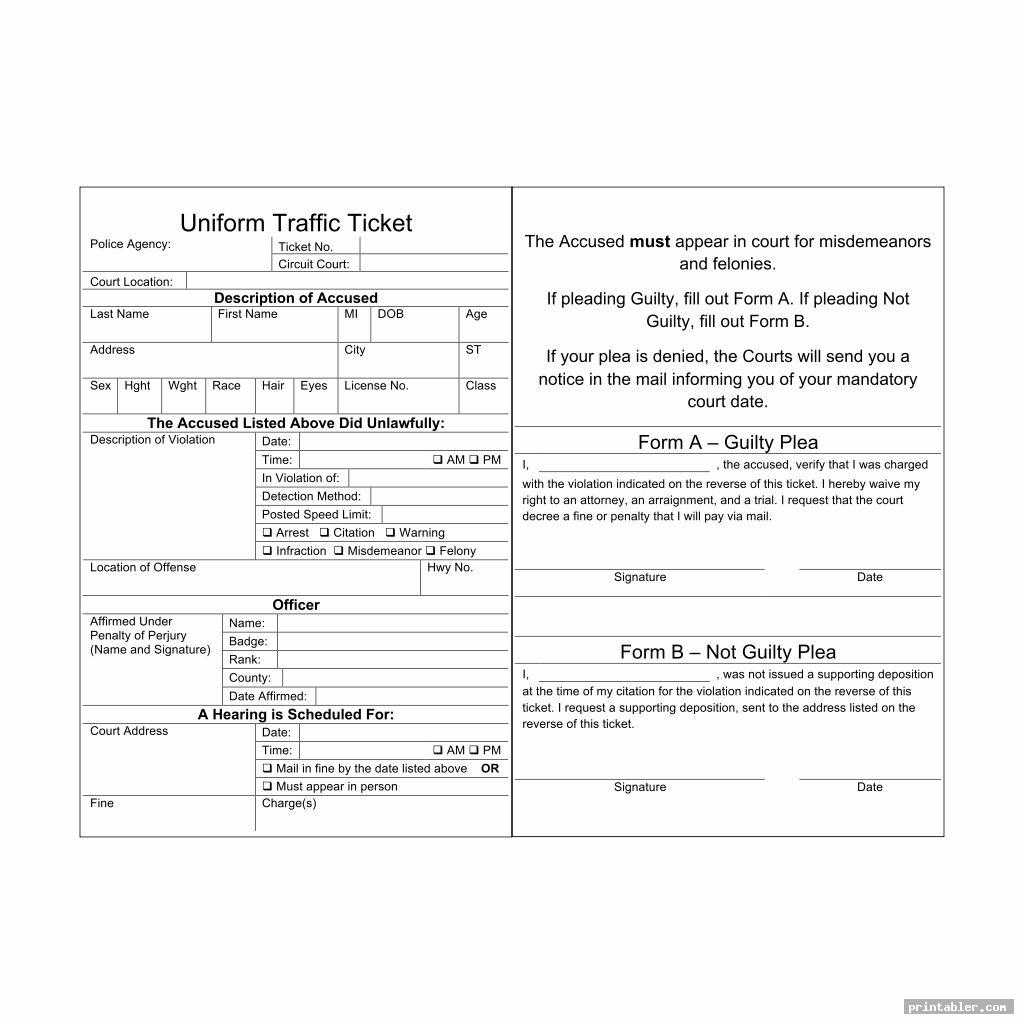 Fake Speeding Ticket Template Printable For Fun – Printabler Intended For Blank Speeding Ticket Template
