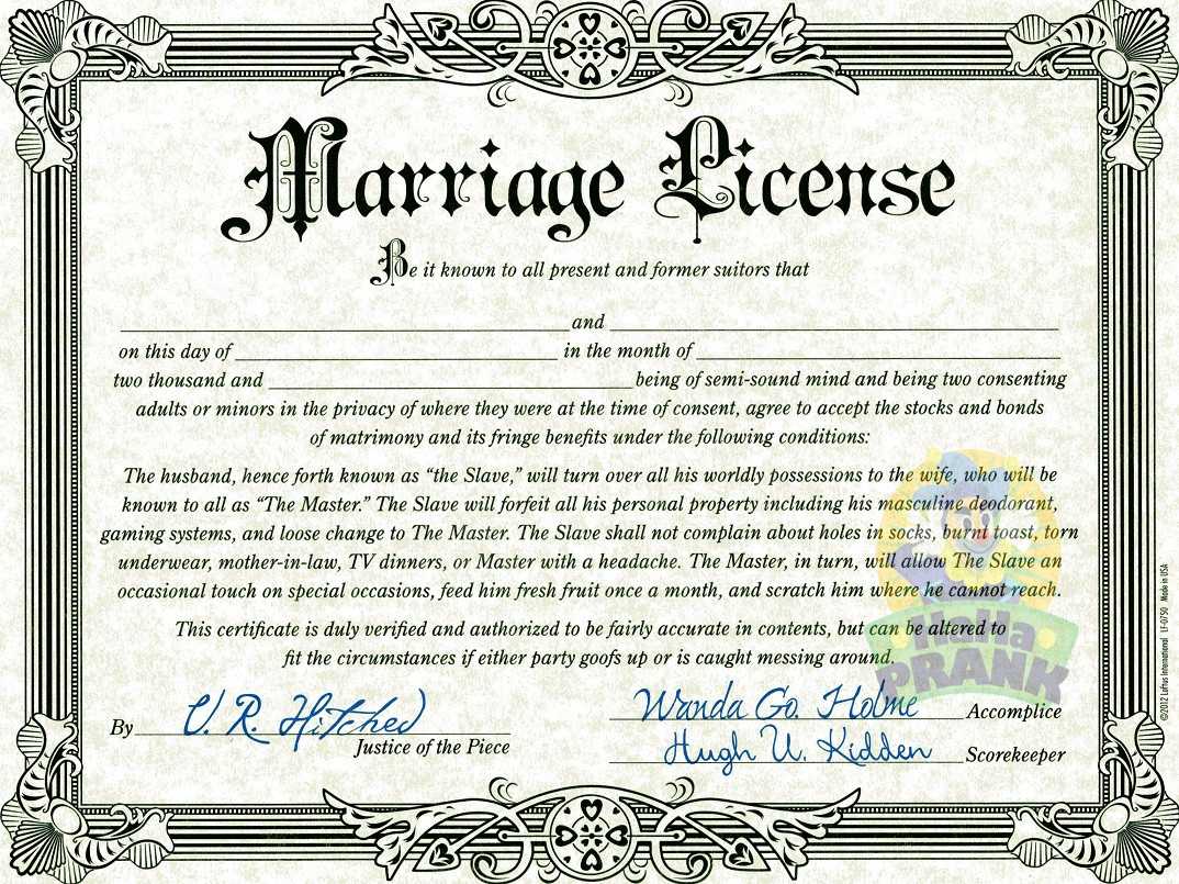 Fake Wedding License - Dalep.midnightpig.co Intended For Blank Marriage Certificate Template