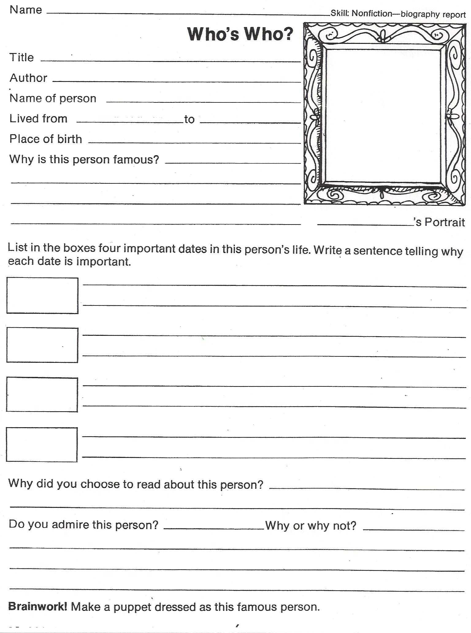 Famous Person Report Worksheet | Printable Worksheets And Pertaining To Biography Book Report Template
