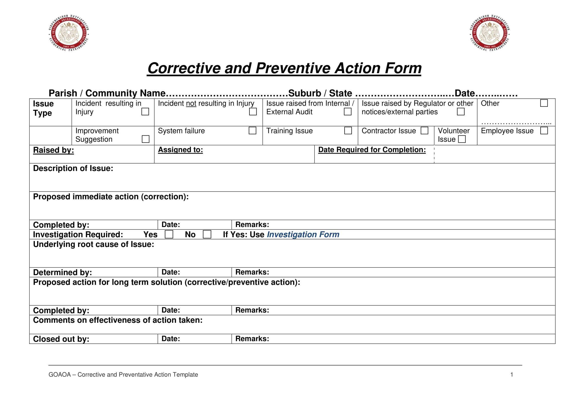 Ff964 Corrective And Preventive Action Example 3A Usable Regarding Fracas Report Template