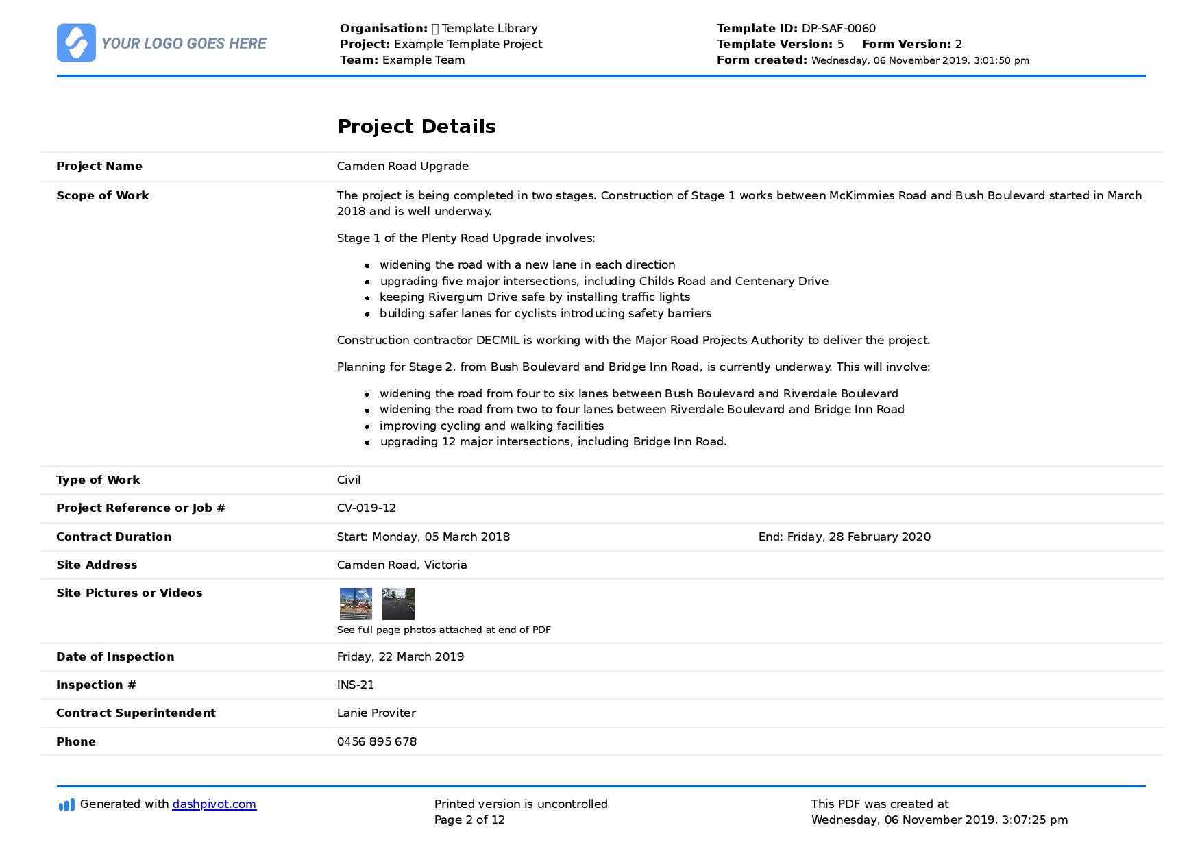 Field Inspection Report Template (Free To Use And Better For Within Superintendent Daily Report Template