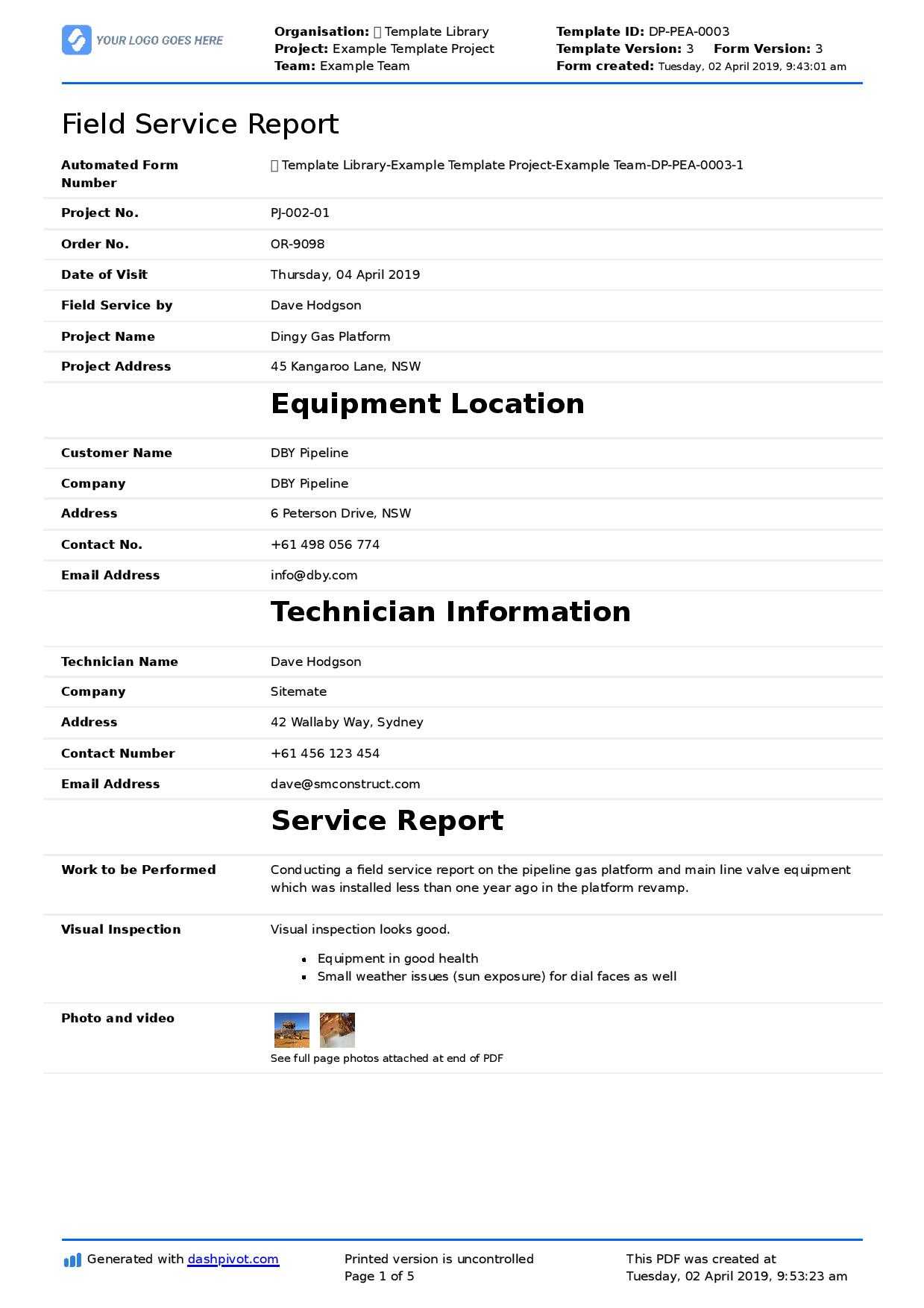 Field Service Report Template (Better Format Than Word With Template For Technical Report