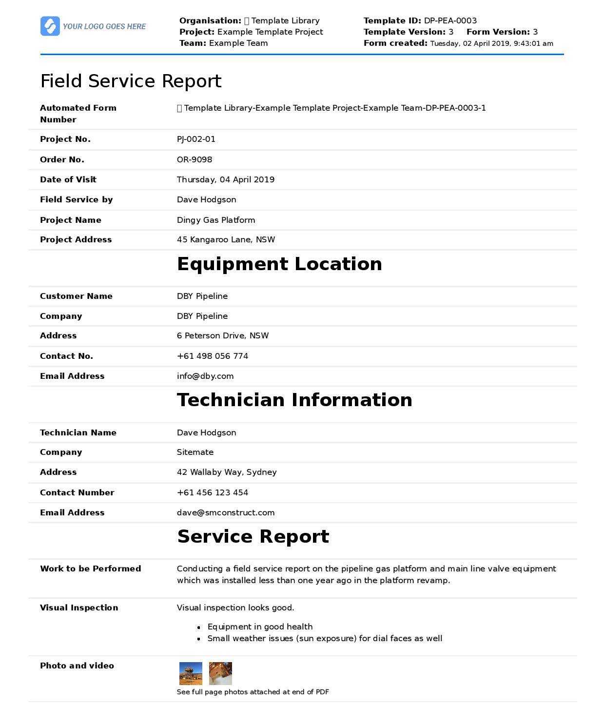 Field Service Report Template – Dalep.midnightpig.co Intended For Technical Service Report Template