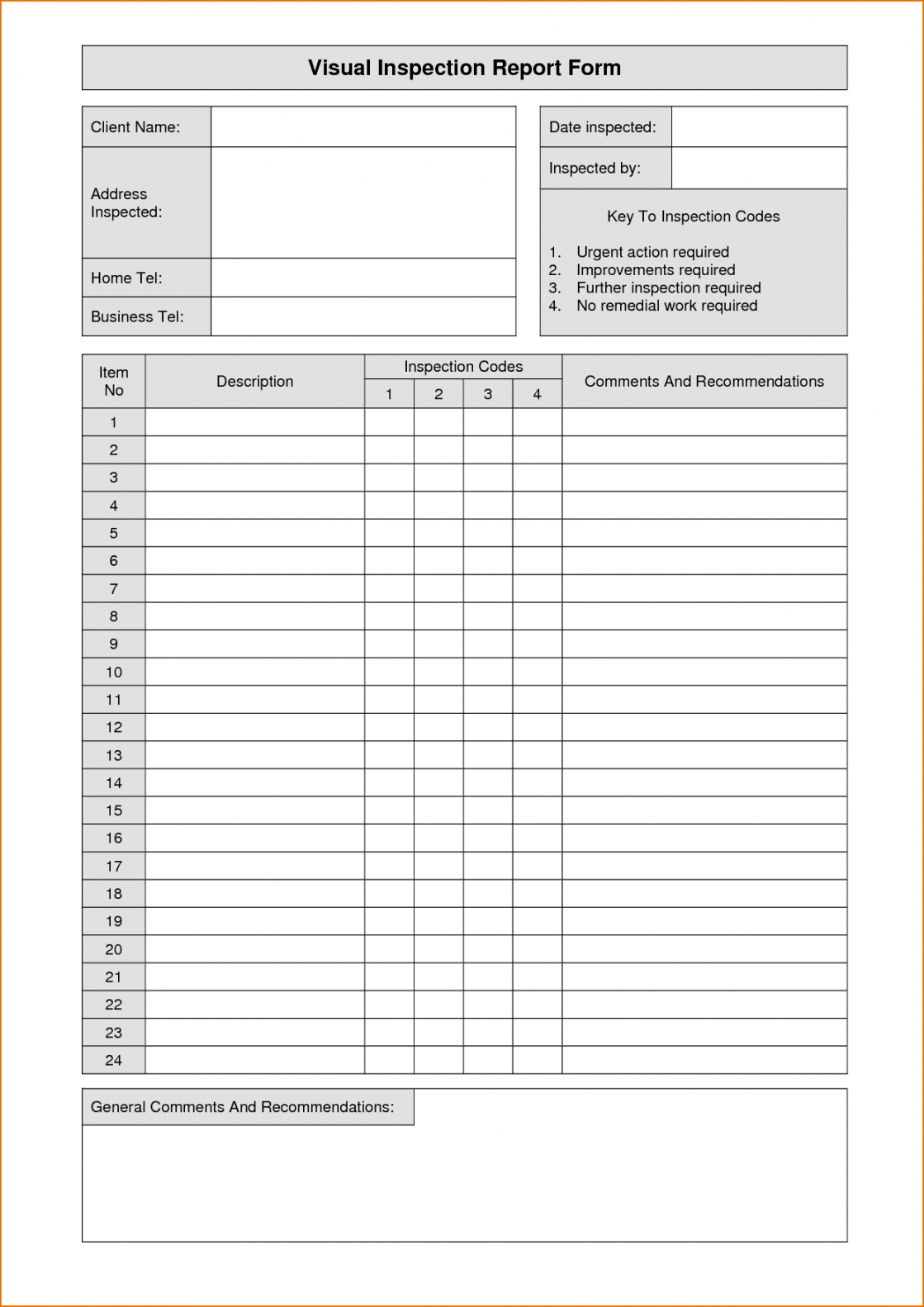Fillable Home Inspection Report And Free Inspection Form Regarding Home Inspection Report Template