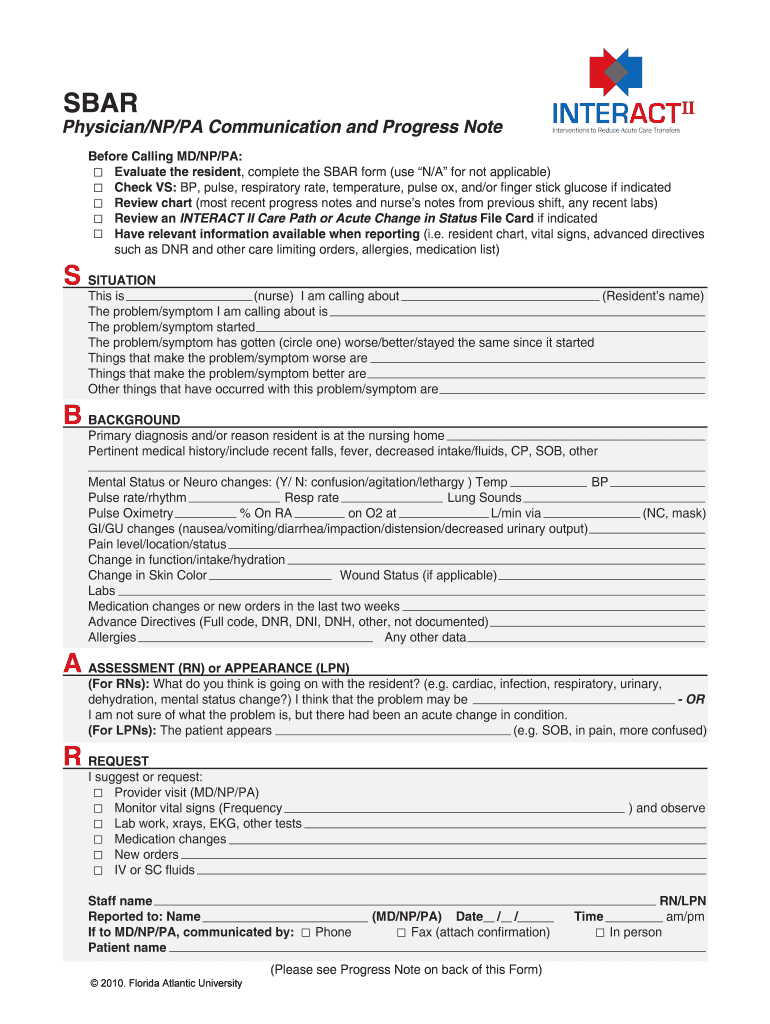 Fillable Sbar Template For Nurses – Fill Online, Printable For Sbar Template Word
