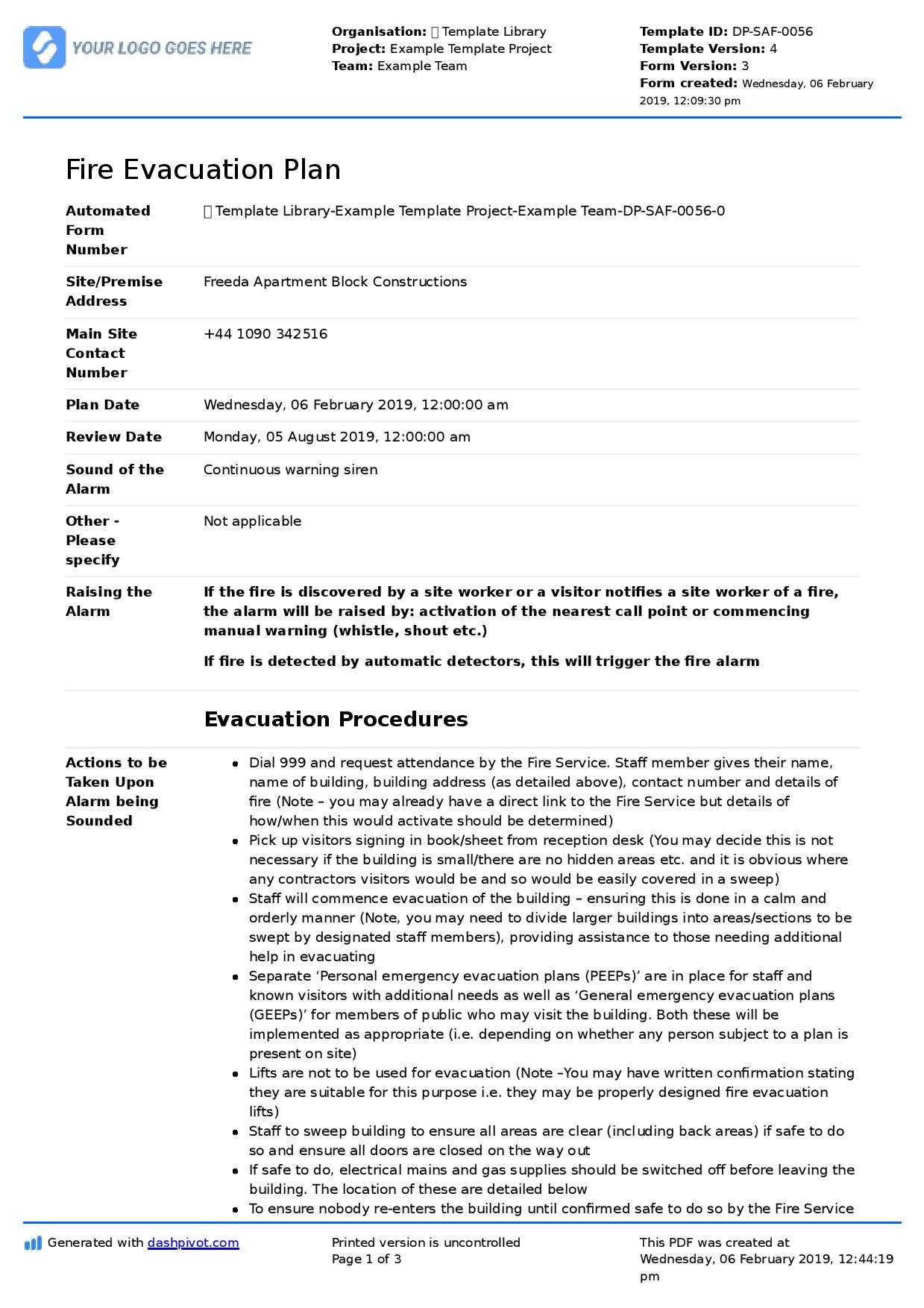 Fire Evacuation Procedure Template Free – Calep.midnightpig.co With Fire Evacuation Drill Report Template