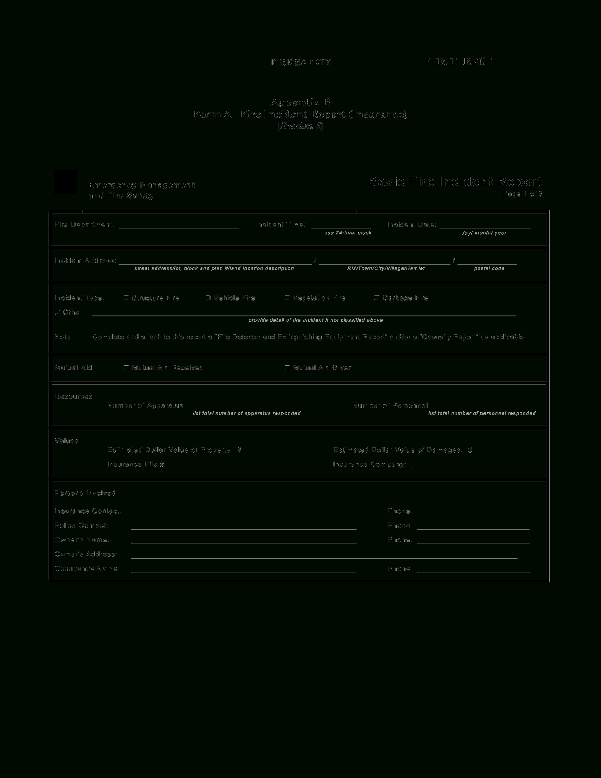 Fire Incident Report Form Template – Calep.midnightpig.co Pertaining To Sample Fire Investigation Report Template