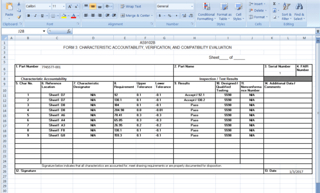 First Article Inspection Report Form (Download Free Sample intended for Part Inspection Report Template