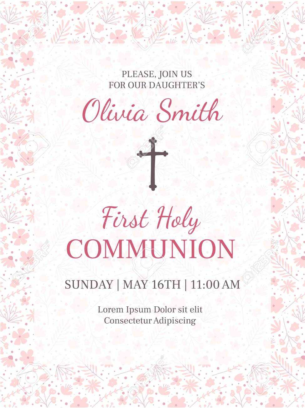 First Holy Communion Greeting Card Design Template With First Holy Communion Banner Templates