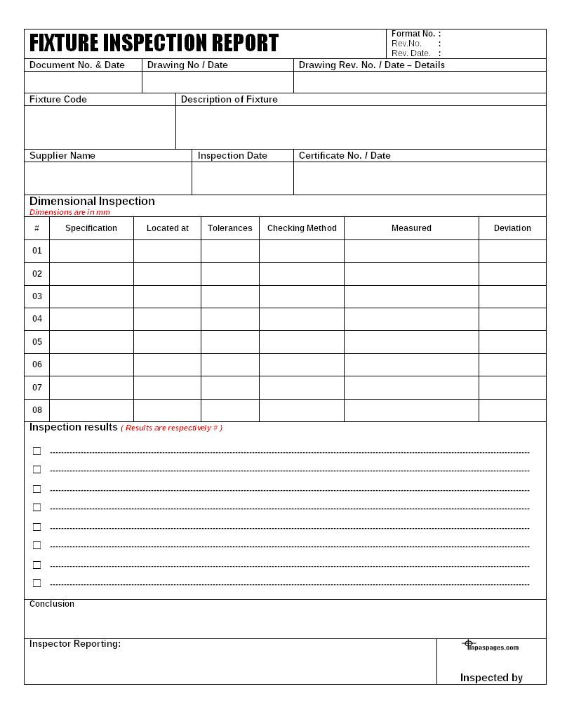 Fixture Inspection Documentation For Engineering - Throughout Engineering Inspection Report Template