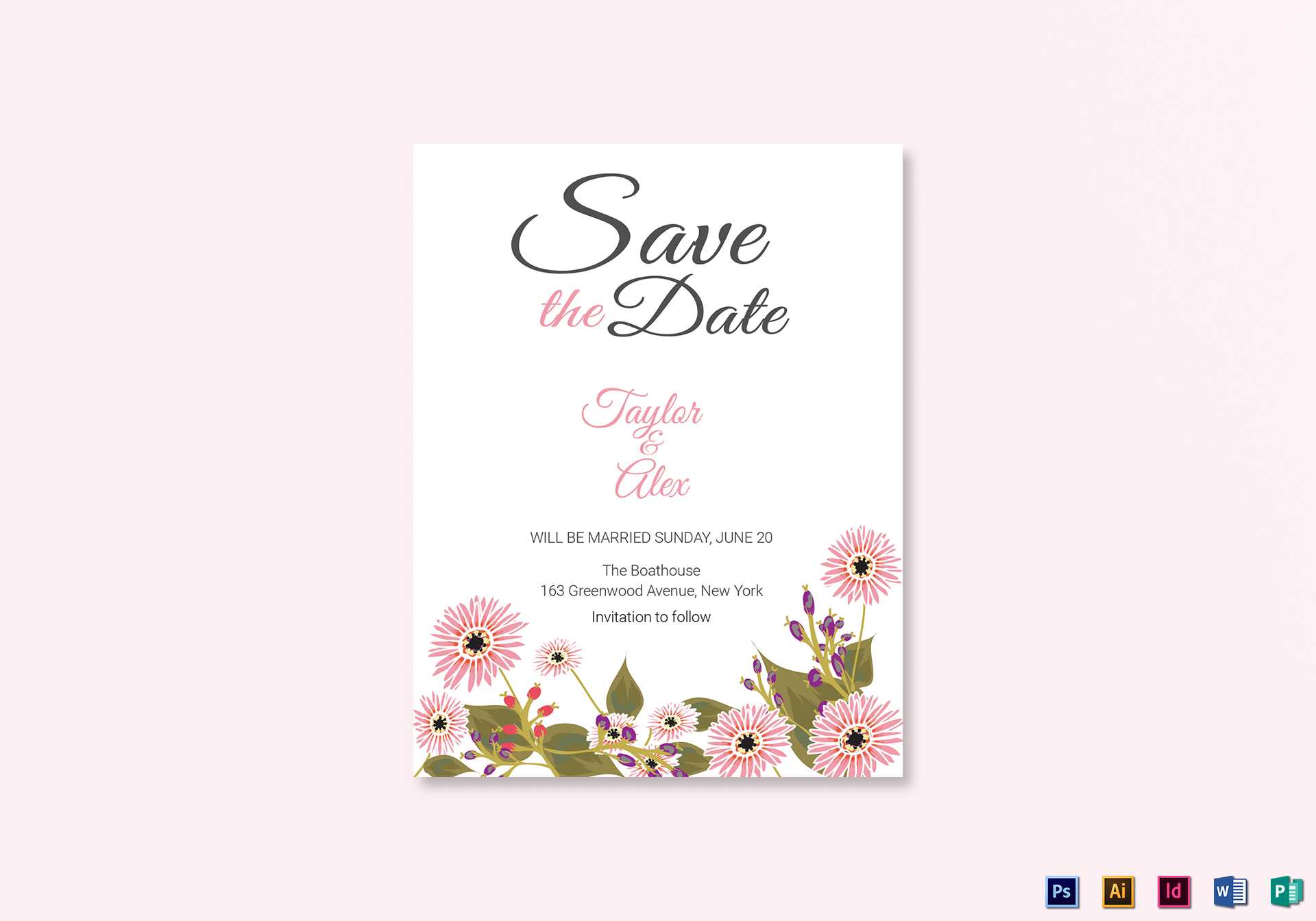 Floral Save The Date Card Template With Regard To Save The Date Templates Word