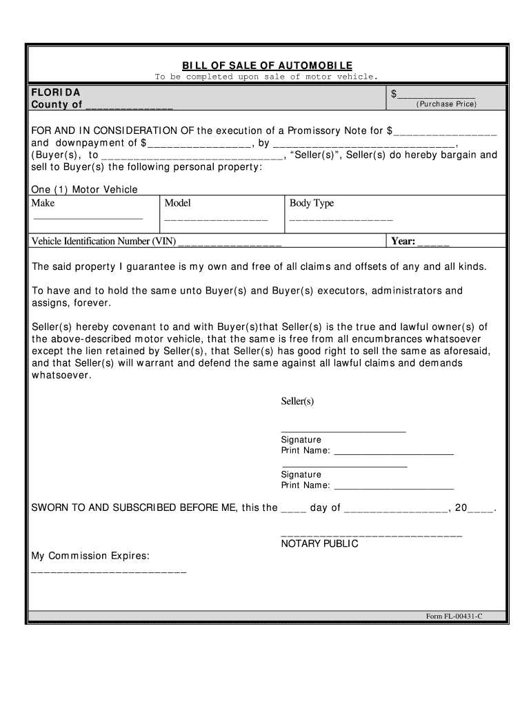 Florida Vehicle Bill Of Sale Form – Calep.midnightpig.co For Car Bill Of Sale Word Template
