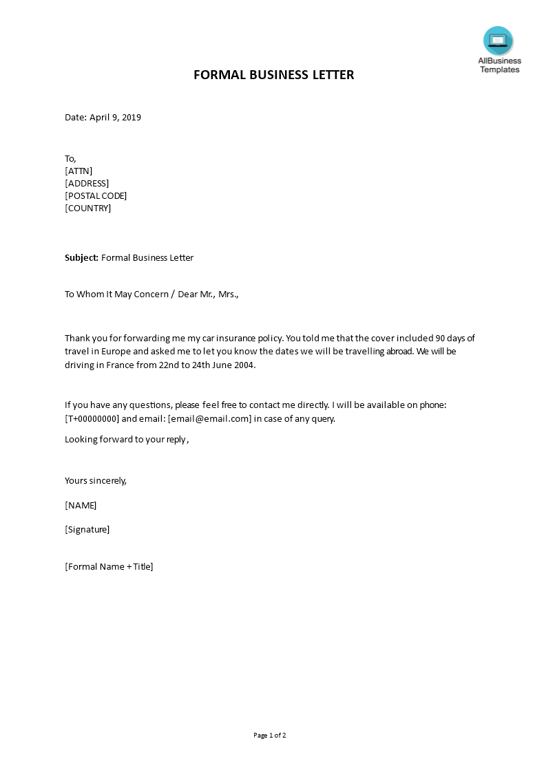 Formal Business Letter In Word | Templates At With Regard To Microsoft Word Business Letter Template