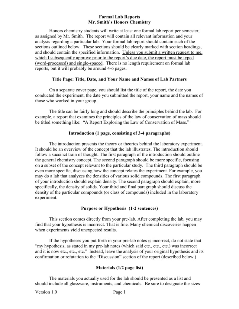 Formal Lab Report Template Inside Chemistry Lab Report Template