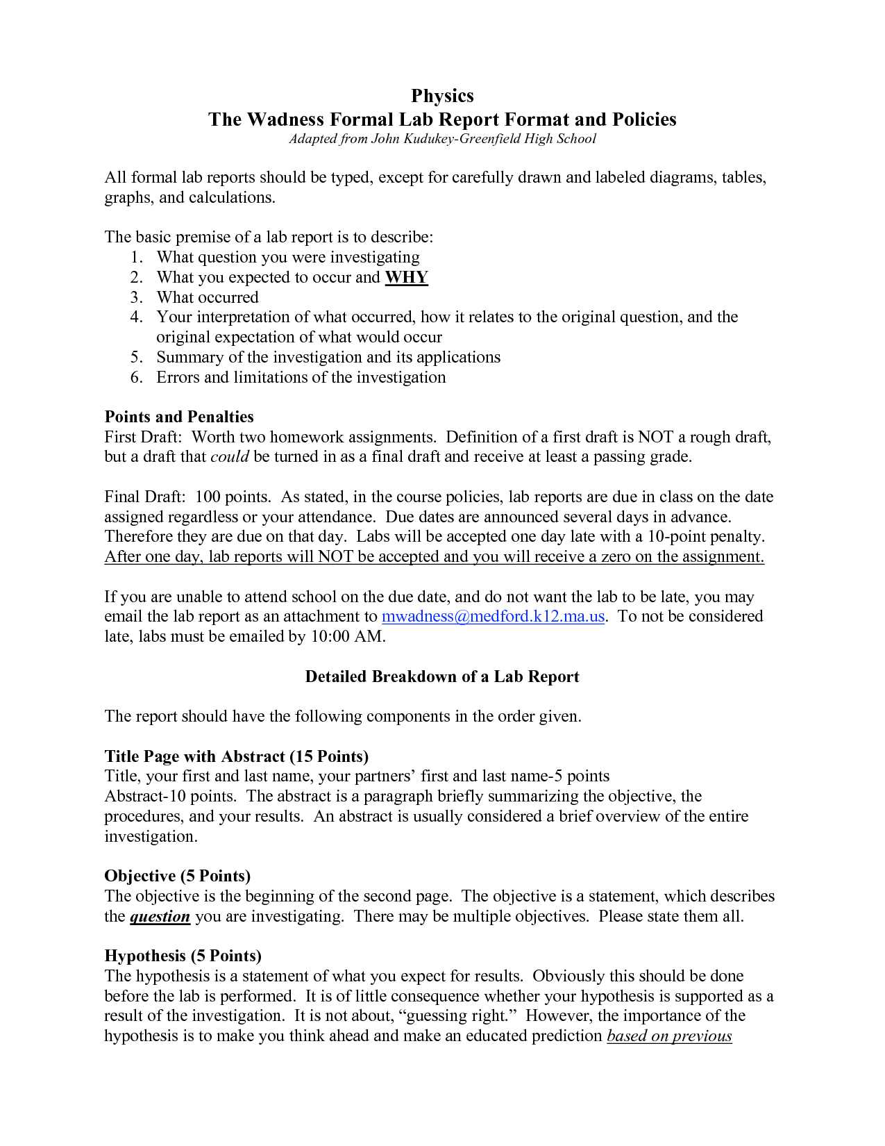 Formal Lab Report Template Physics : Biological Science For Physics Lab Report Template