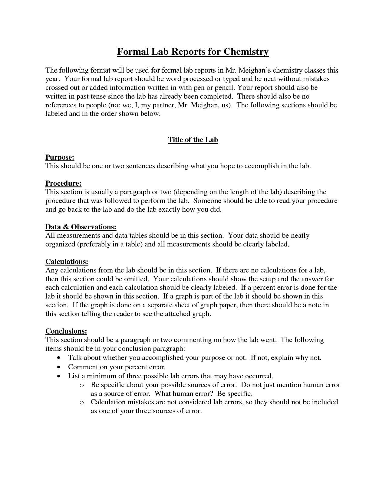 Formal Lab Reports For Chemistry : Biological Science For Formal Lab Report Template