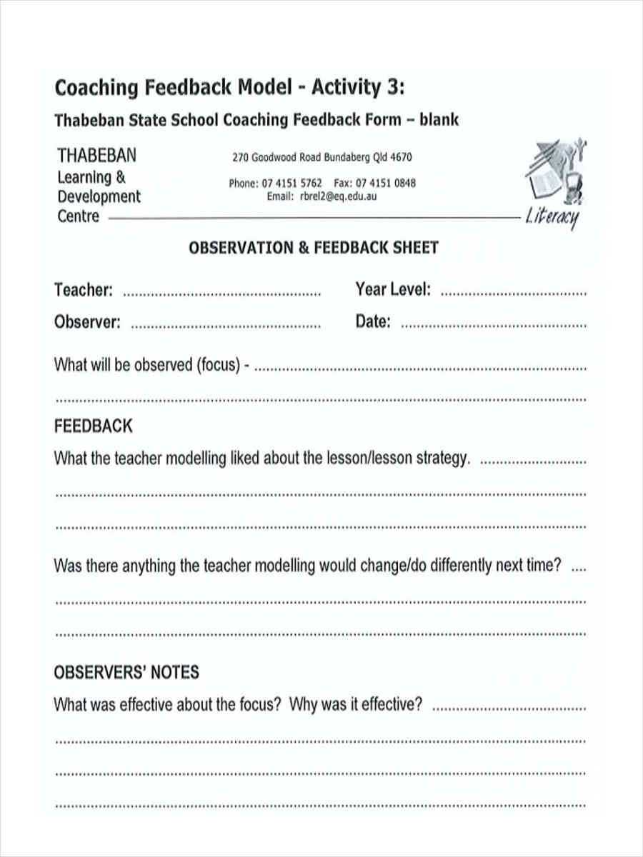 Free 12+ Coaching Feedback Forms In Pdf | Ms Word | Excel In Student Feedback Form Template Word